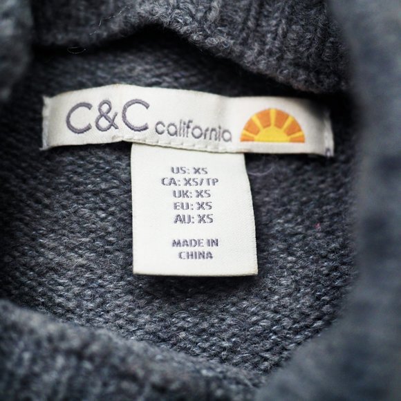 C&C California Mock Neck Wool Blend Blue Stripped Sweater - Picture 3 of 5